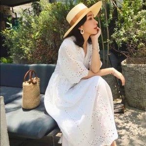 Country-chic, cottagecore white eyelet dress